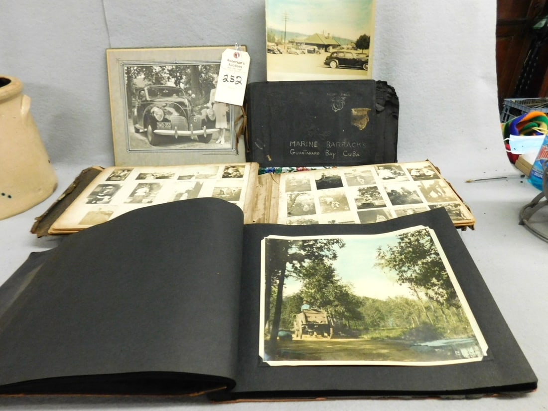 3 Lg. Photo Albums: 3 Lg. Photo Albums Incl. Photo w/Car World's Fair 1940 Lic.Plate, Marine Barrack's Guantanmo Bay, Cuba, Early Family's Album- Album of Nature Photos in GD Cond.
