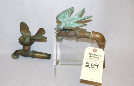 2 Iron Figural Faucets of Birds