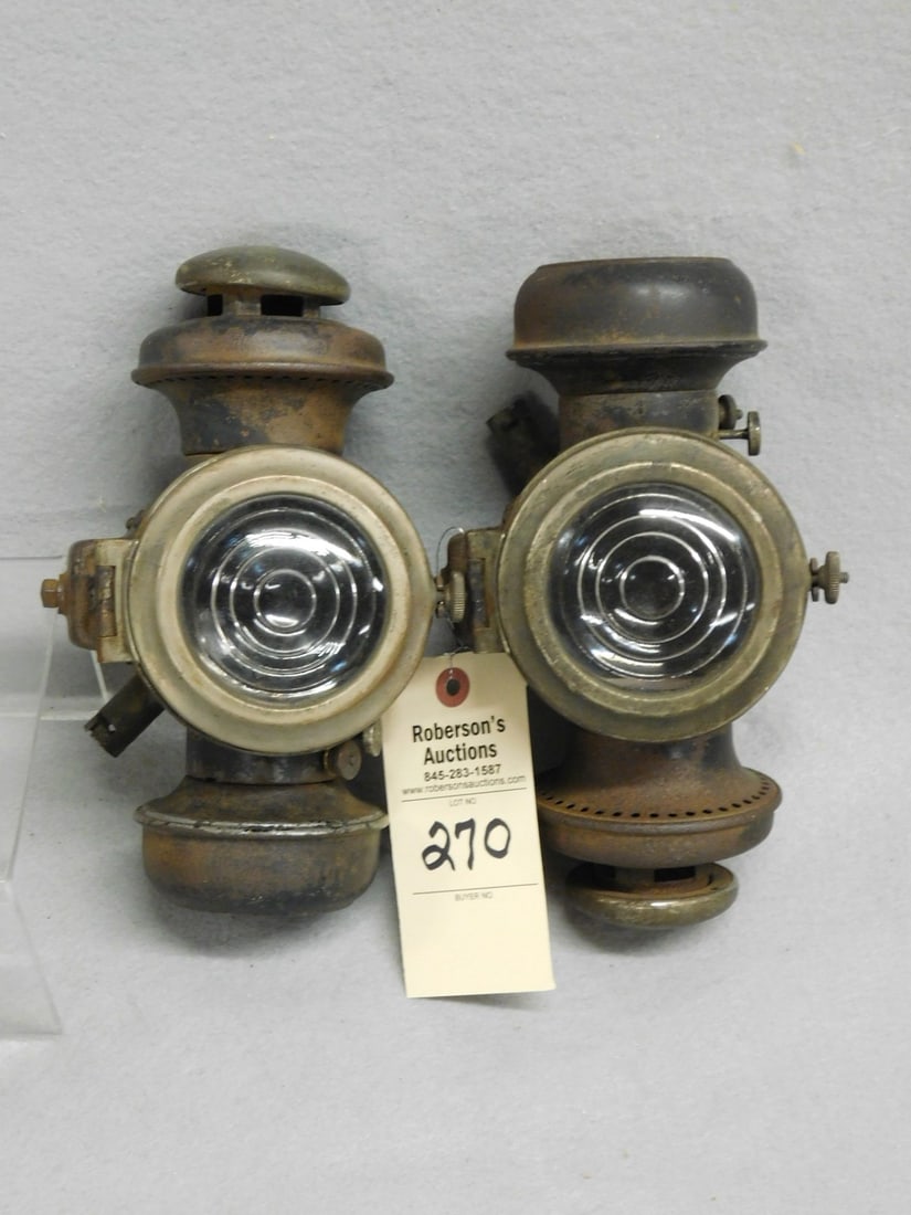 Early Pr. of Carriage Lamps: Early Pr. of Carriage Lamps w/Fonts & Glass Window in Gd. Cond. (Some Rust)