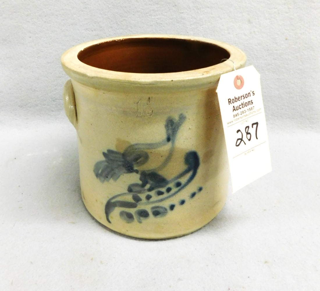 1 Gal. Bird on Branch Stoneware Crock: 1 Gal. Bird on Branch Decor. Stoneware Crock in VG Cond.