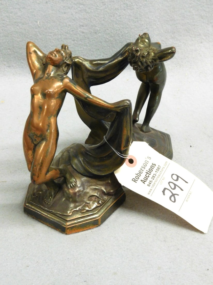 Copper Art Nouveau Nude Bookends: Copper Art Nouveau Nude Bookends in Gd. Cond.