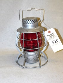 12"H. "City of NY" Lantern w/Red Globe in Gd. Cond.