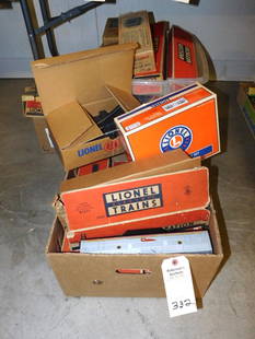 2 Boxes of Lionel - Train Cars & Accessories: 2 Boxes of Lionel - Train Cars & Accessories in Orig. Boxes & Bin of Empty Lionel Boxes in Gd. Cond.
