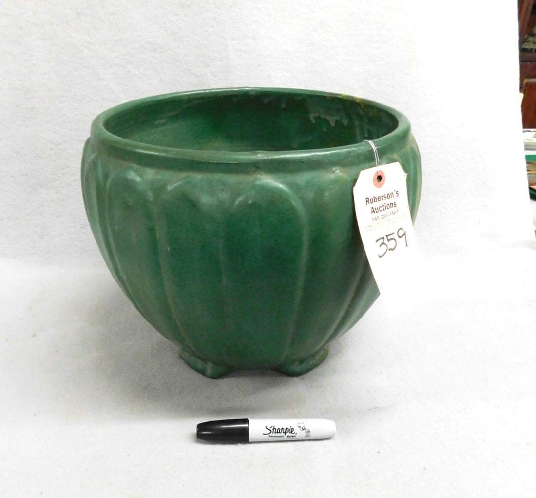 11 in. H. Weller Matte Green Jardiniere (1 of 2)