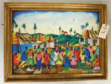 21 1/2"x 30" O/C Haitian Village Scene