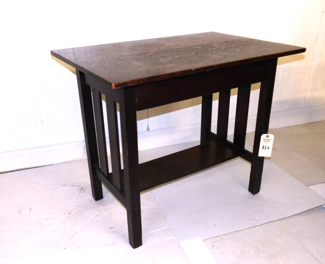 Mission Oak C. 1900 Desk: Mission Oak C. 1900 Desk w/ Drawer, Pegged Legs in Gd Cond. - 3'W x 30"H x 24"D