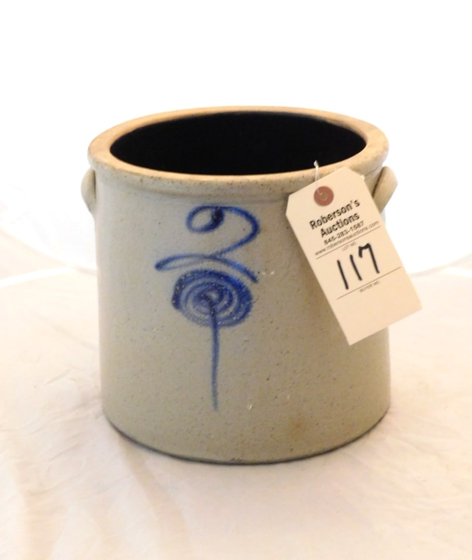 2 Gal. Red Wing Stoneware Crock: 2 Gal. Red Wing Stoneware Crock w/#2 in Blue in Gd Cond. - 9"H x 9"D