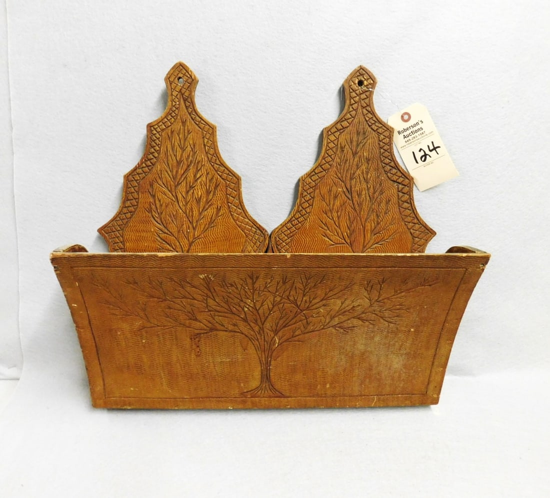 Unique "Tree of Life" Wall Box: Unique "Tree of Life" Dbl. Wall Box w/Sq.Nails, Dbl. Tree Back, Curved Sides w/Trees. "Unusual Pc. of Art in Gd Cond. - 20"W x 19 1/2"H x 6 1/4"D