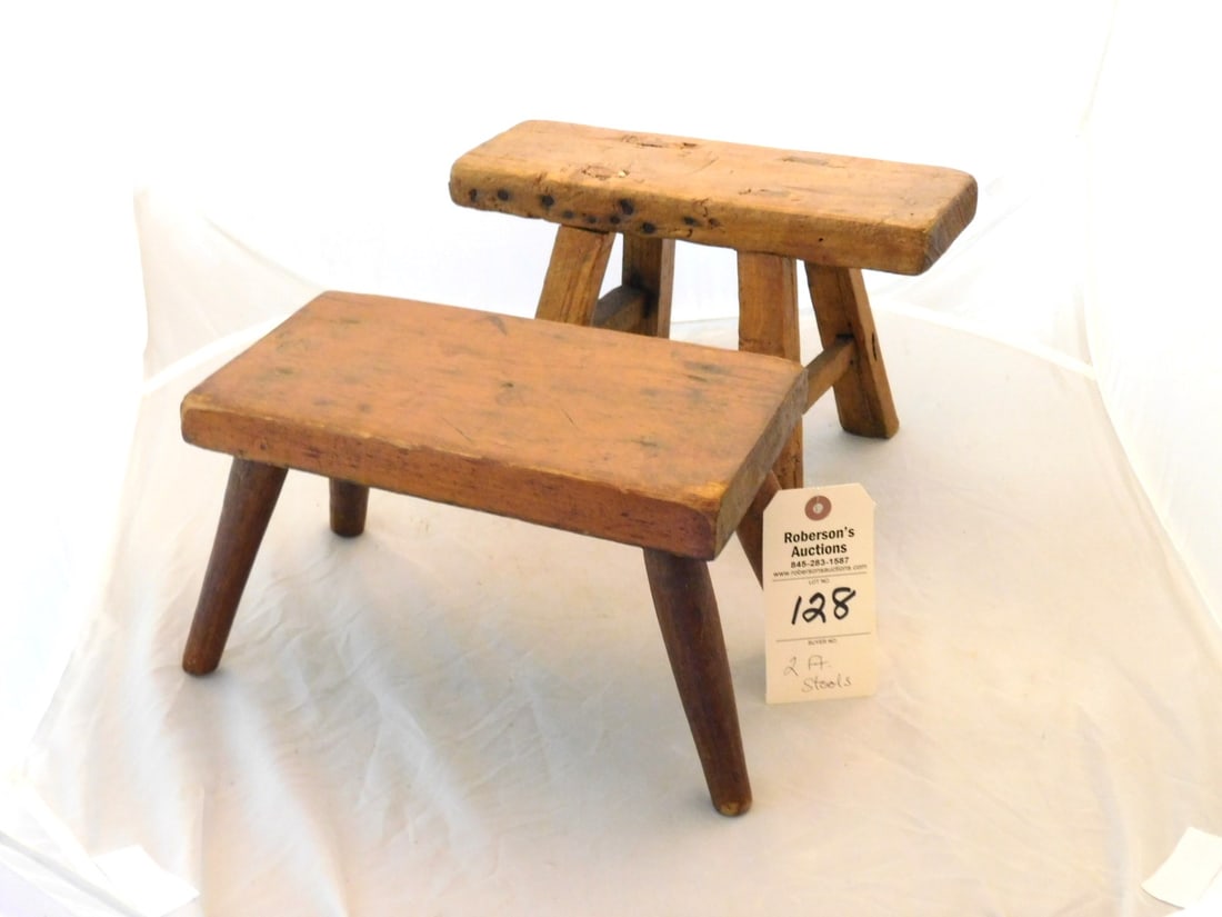 2 Early Footstools: 2 Early Footstools Incl. 8"H x 13"L Mortised Stool and a 7"H x 11 1/2" L Stool in GD Cond.