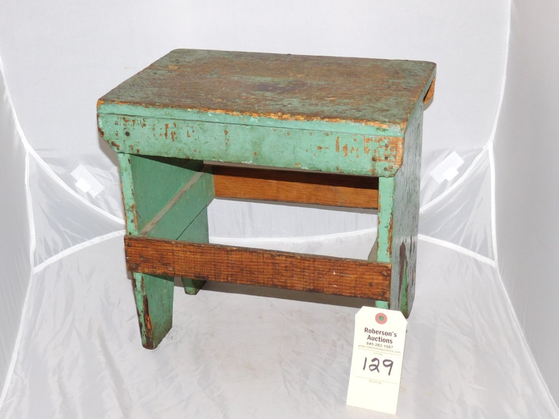 Primtive Bench w/ Bootjack Ends: Primtive Bench w/ Bootjack Ends in Old Green Paint in GD Cond. - 13 1/2"H x 14 1/4"w x 10 1/8"D