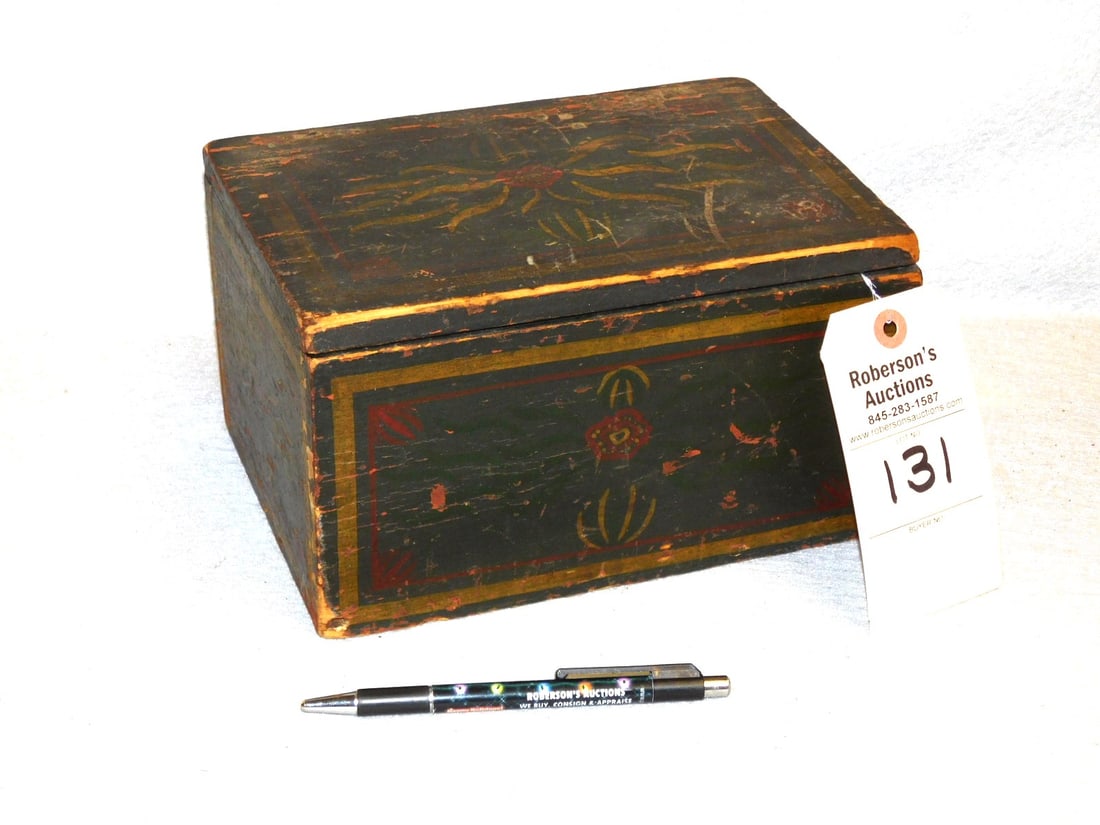 Decorative Miniature Box: Painted Decorative Miniature Box Stenciled on Green Paint in Gd Cond. - 9"L x 6"D x 5"H