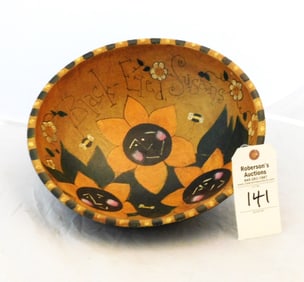 Old Wooden Bowl - Artisian Handpainted.