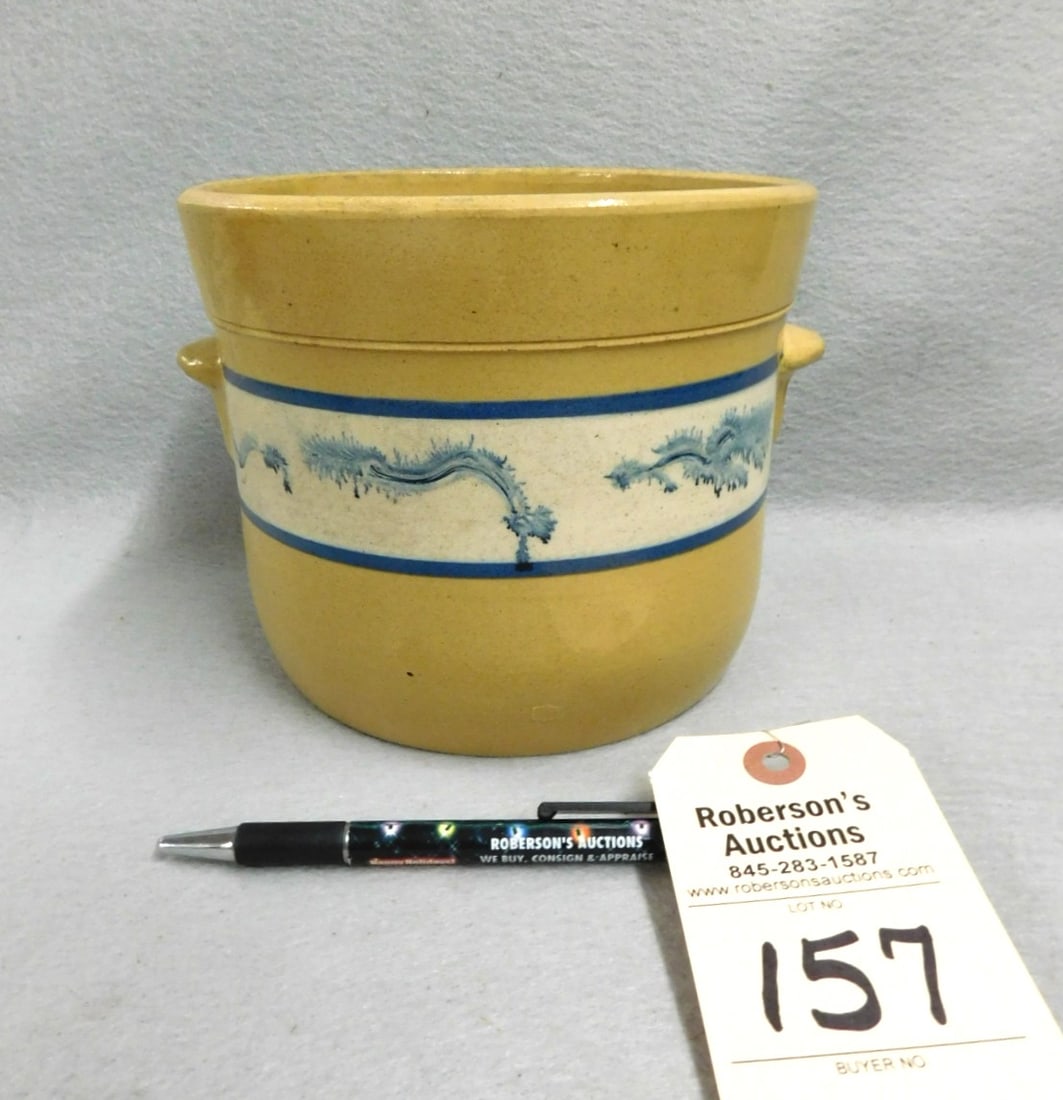 Seaweed Mocha Jar: Seaweed Mocha Jar w/Dbl. Handles in VG Cond. - 5 3/4"H x 7"D