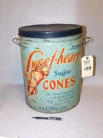 Tin Sweetheart Sugar Cones Container