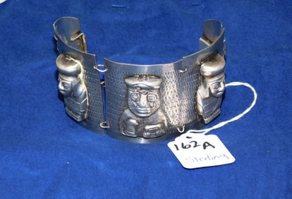 Figural Cuff Bracelet Marked 900 Silver
