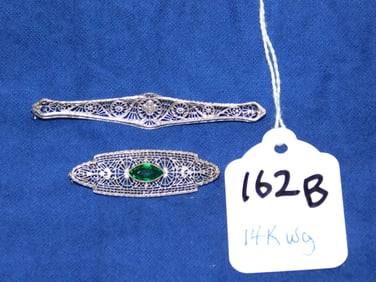 2 - 14k wg Filigree Bar Pins w/Stones