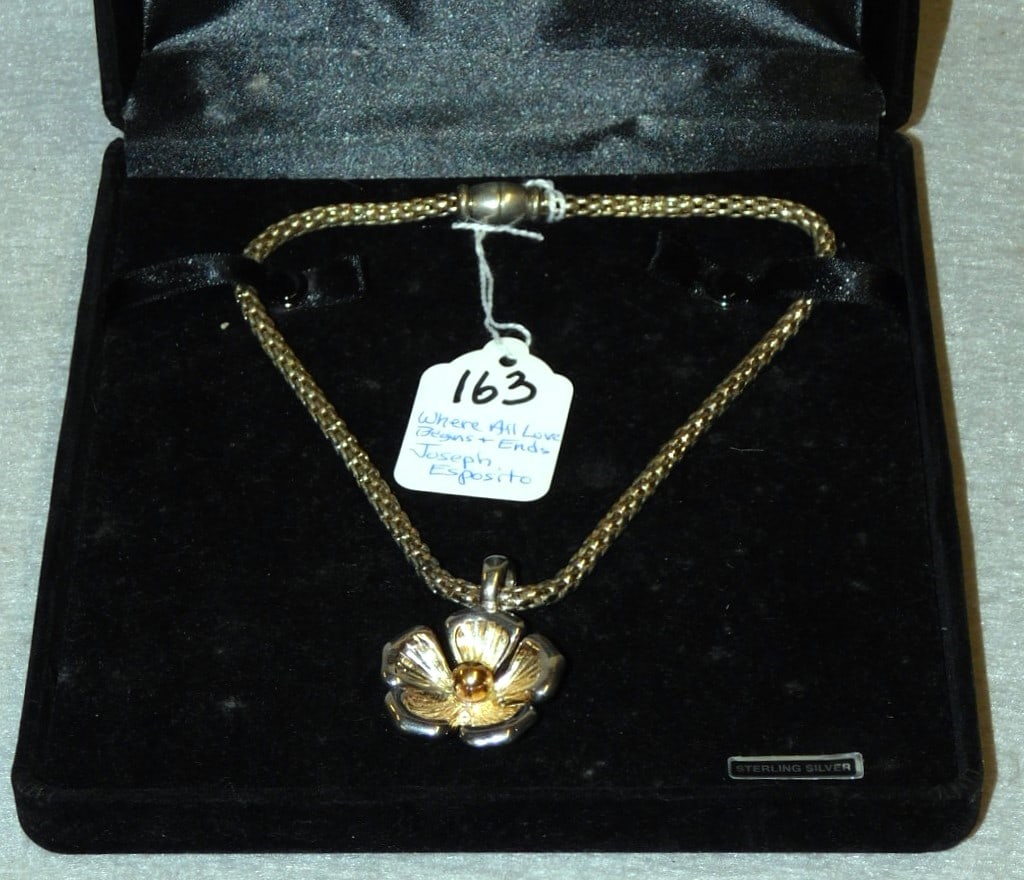 16"L Sterling/14K yg Necklace: 16"L Sterling/14K yg Necklace by Joseph Esposito Inscribed "Where All Love Begins and Ends" - 3 1/2 T.Oz. in VG Cond.