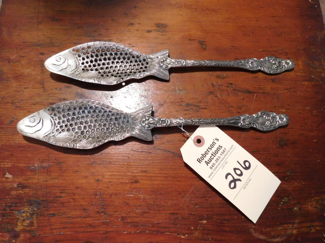 Pr. Silverplate Fish Serving Spoons: Pr. Silverplate Fish Serving Solid and Slotted Spoons in GD Cond. - 10"L Ea.