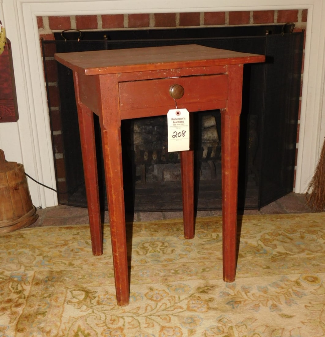 Early Cherry Stand: Early Cherry 1 Drwr. Stand w/ Unusual Beveled Legs in Gd Cond. - 29"H x 20" x 20"
