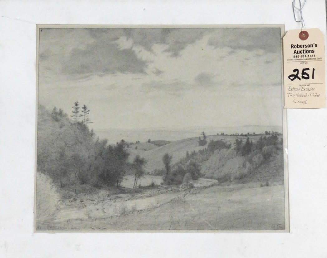 Litho Signed Bolton Brown: Litho Signed Bolton Brown Titled "Tug Hollow" in Mat w/Plastic Cover in Gd Cond. - 12"x 14 3/4"