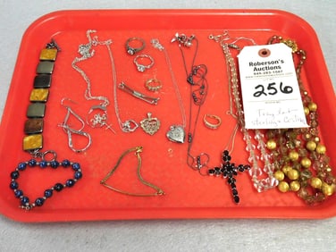 Tray Lot of Sterling & Costume Jewelry
