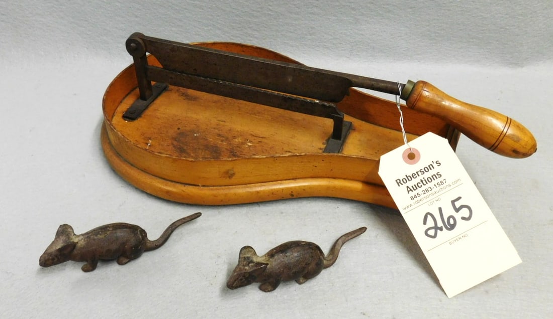 Wooden Cheese Cutter w/2 Mice: Vintage Wooden Cheese Cutter w/2 Iron Mice in Gd Cond.(So Cute!) - 13 1/2"W x 9 1/2"D x 4"H