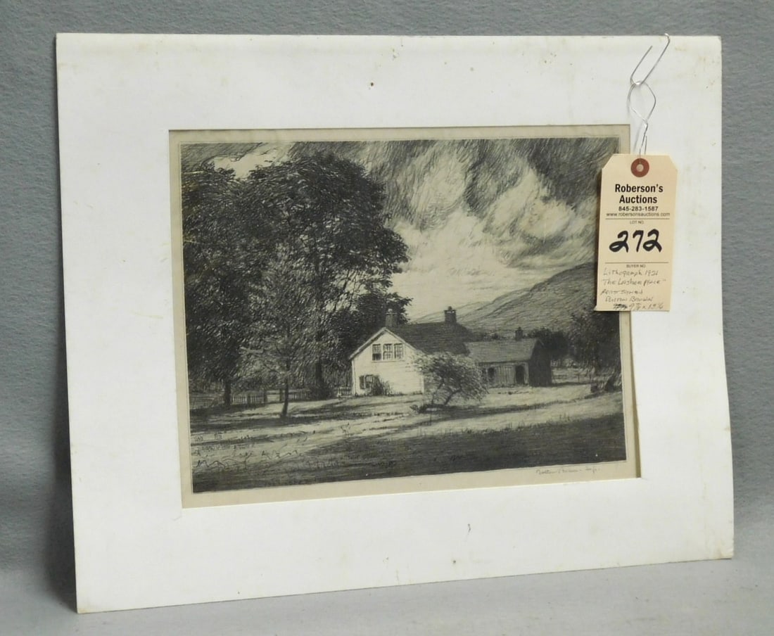 Litho by Bolton Brown: Litho by Bolton Brown Titled "The Lasher Place 1921" in Gd Cond. - 9 7/8"x 13 1/4"