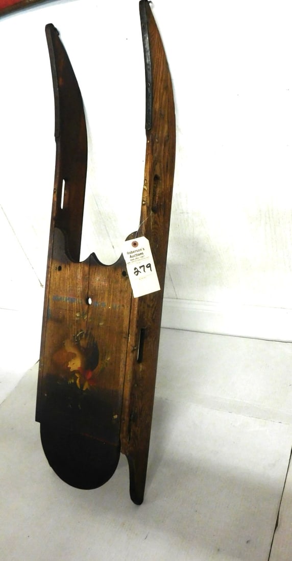 Lg. Early Sled w/Iron Runners: Lg. Early Sled w/Iron Runners w/Handpainted Dog Head on Center in Gd. Cond. - 42 1/2Lx10 3/4"W