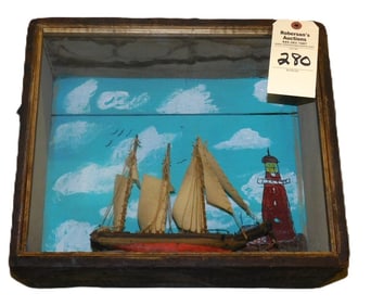 Folky Masted  Ship in Shadowbox