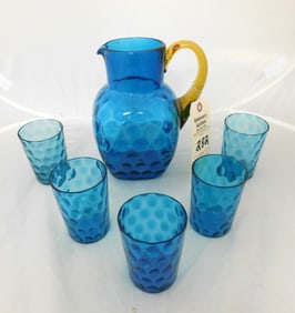 6 Pc. Blue Thumbprint Pitcher Set
