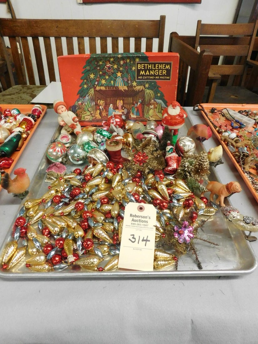 Lg. Lot of Vintage Christmas Collectibles: Lg. Lot of Vintage Christmas Collectibles incl. Trees, Ornaments, Garland, Etc. in Gd. Cond.