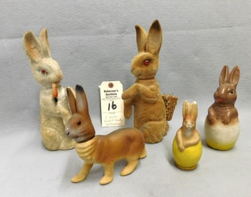 5 Vintage Easter Rabbit Candy Containers