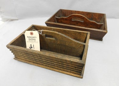 2 Early Wooden Knife Boxes w/ Handles