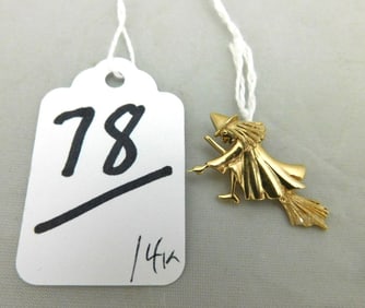 14K yg Witch on Broom Pendant