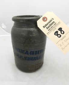 8"H. Stoneware Jar - Parkersburg, W.V.