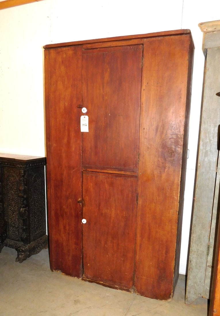 19thC. Cupboard w/ 2 Center Doors: 19thC. Cupboard w/ 2 Center Doors in Dark Stain Finish in GD Cond. (Back left side btm. has damage) - 76"H x 43"W x 16"D