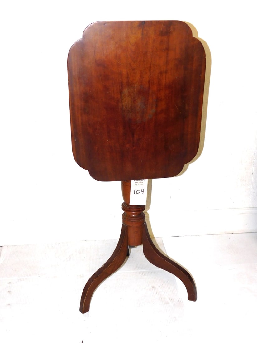 Mahogany Tilt Top Table: Mahogany Tilt Top Table w/ Tri Ft. Pedestal Base in GD Cond. (Pc. that secures table top is missing) - 40 1/2"H, Table Top - 17 1/2" x 21 1/4"