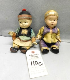 Pr.  9 1/2"H. Oriental Composition Dolls