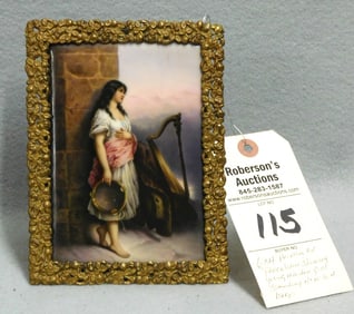 Painting on Porcelain of Maiden w/Harp