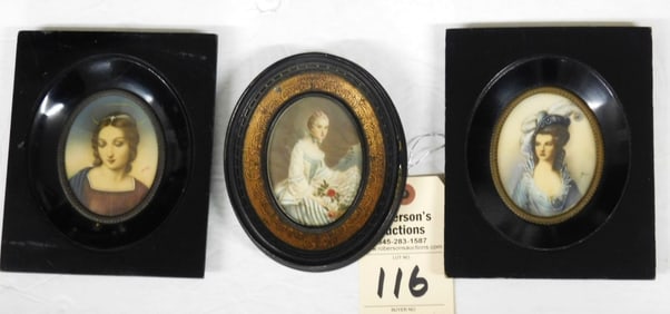 3 Miniature Portraits in Frames