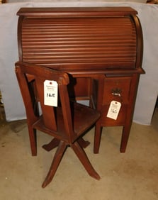Child's Oak Rolltop Desk & Chair