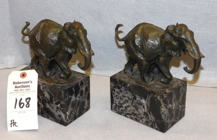 Pr. Bronze/ Marble Elephant Bookends