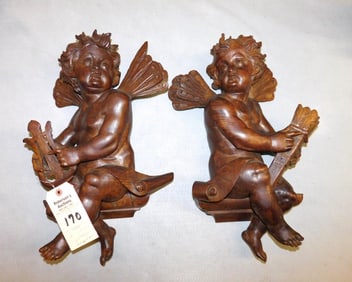 Lg. Pr. Walnut Carved Angels
