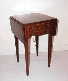 2nd Period Hepplewhite Mahog. Stand: 2nd Period Hepplewhite Mahogany 2 Drwr. Stand w/Dropsides in GD Cond. - 30 1/2"H x 18/ 1/2"W x 18"D