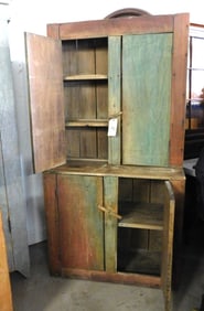 Early 4 Dr. Cupboard w/Blue & Red Stain