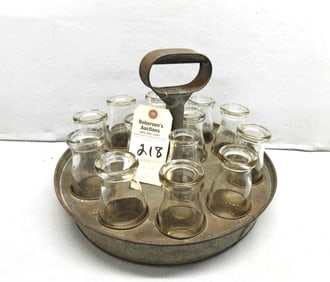Metal Milk Bottle Holder w/Bottles