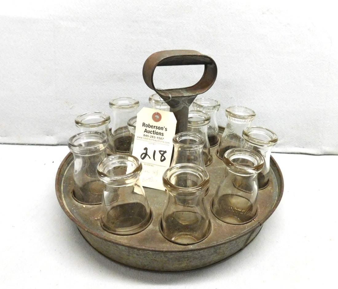 Metal Milk Bottle Holder w/Bottles (1 of 1)
