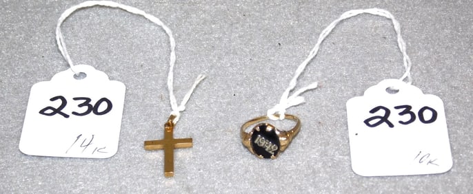 14K yg Cross & 10K 1942 Ring