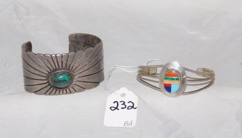 2 Sterling Native American Cuff Bracelets