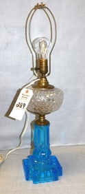 Blue/Clear Glass Oil Lamp